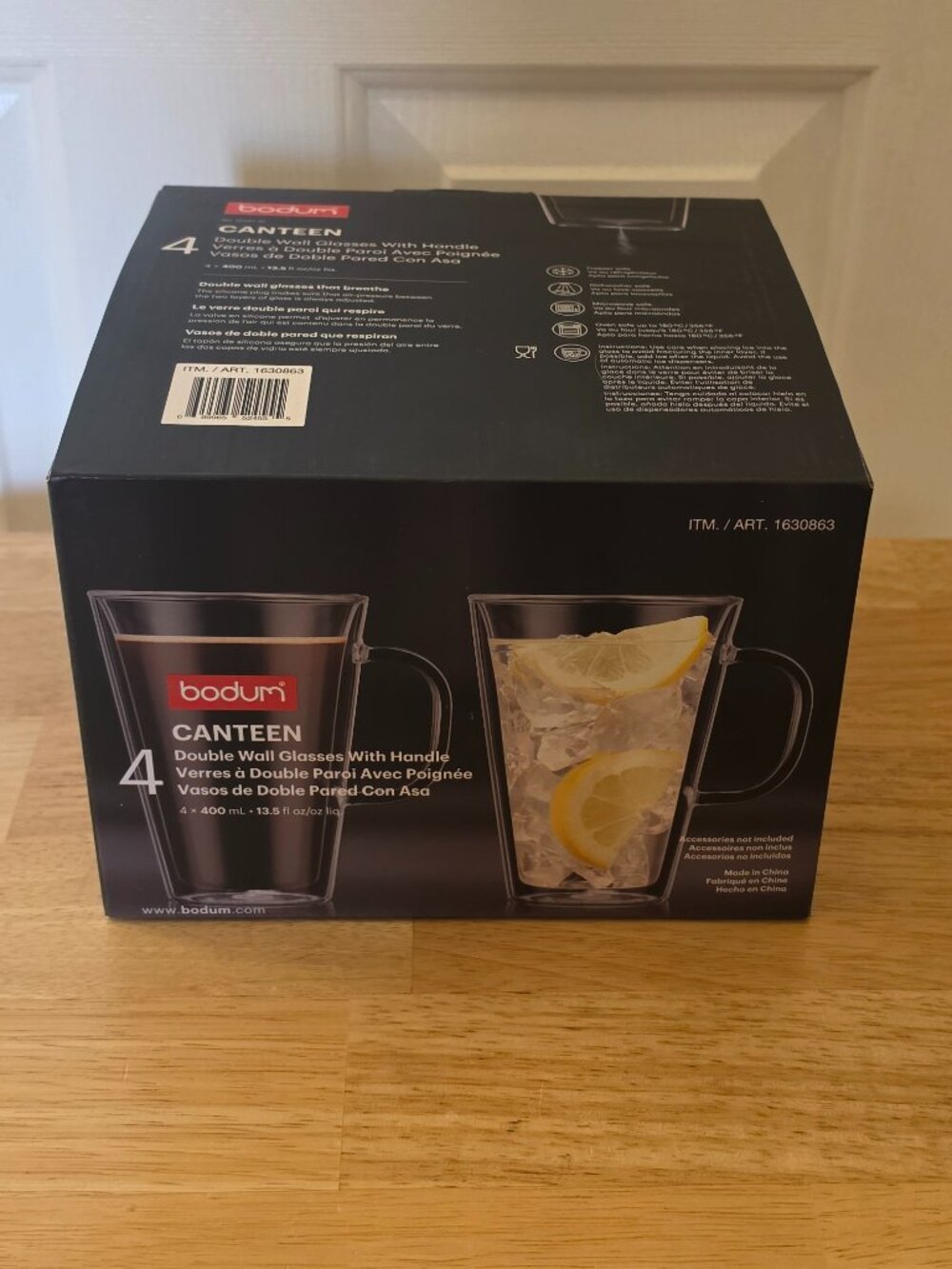 Bodum Canteen 13.5 oz Mugs Cups Double Wall Glasses Set of 4 NIB